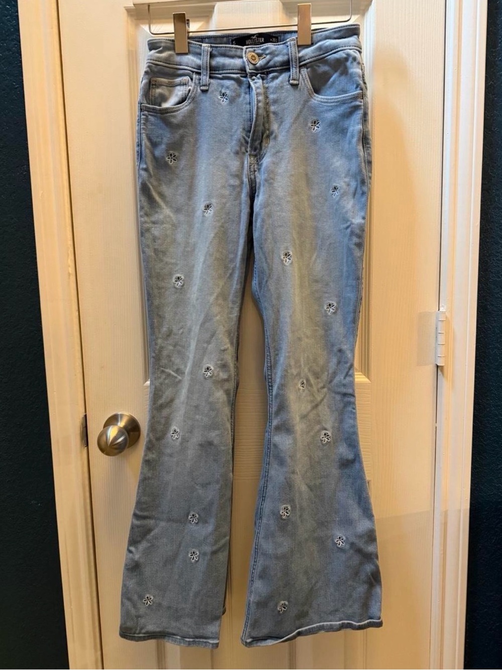Hollister Embroidered Light Blue Flare Jeans for Women
